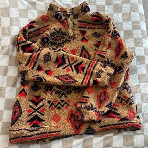 Brooklyn Cloth Men's Zip Up Sweater - Tan and Red Pattern
